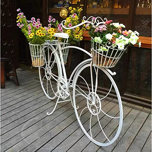 Generisch pflanzenständerMetall-Hochzeitsdekoration, Fahrrad-Blumenständer mit 3 Blumenständern, Metall-Hochzeits-Blumenständer für den Gartenhof (weiß)