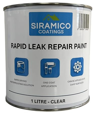SIRAMICO COATINGS Leak Stop Clear Instant Waterproof Leak Sealer | 1 Litre | Perfect Sealant for Flat and Pitched Felt, Shed & Garage Roofs | Easy to Apply & Fast Dry