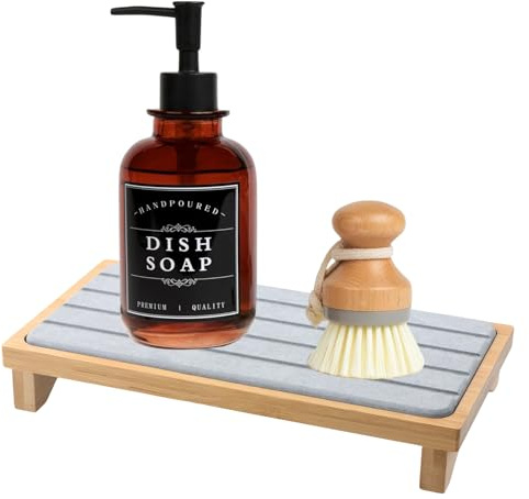 Volumoon Wasserabsorbierendes, schnell trocknendes Steintablett für Spüle und Küche, Kieselgur, Diatomit, Seifenhalter, Schwämme, Bürsten, Toilettenartikel