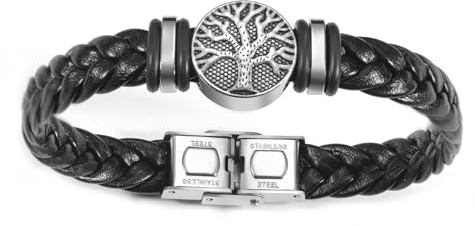 Dreamtimes Yggdrasil Welt Baum des Lebens Armband Herren Lederarmband geflochtene religiöse Herren Manschette Armbänder Legierung Wikinger Manschette Armreif für Frauen Vatertag Schmuck