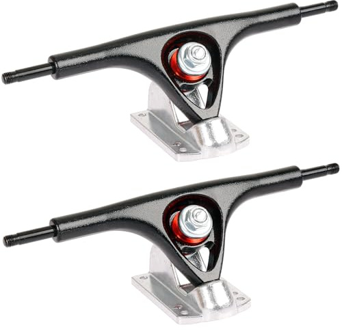 Mach1 2 Stück Aluminium Longboard Truck Trucks Achsen/Achsstiftbreite: 245mm / Hängerbreite: 180mm / Winkel 50° (schwarz Silber)