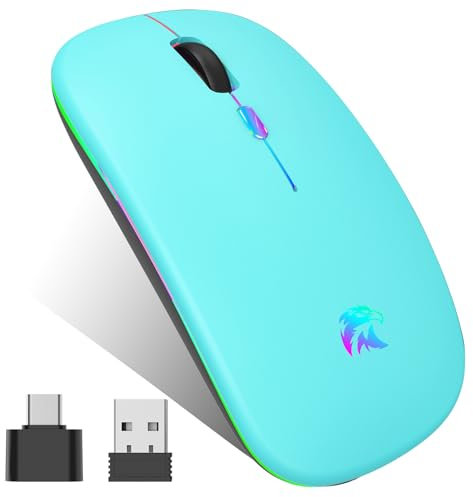 Souris sans Fil Rechargeable, Souris Bluetooth, Souris Rétroéclairée de 7 Couleurs avec Mini récepteur USB de 2,4 GHz, 1000-1600 DPI Réglable Souris pour PC, Mac,Ordinateur Portable,Chromebook, Apple