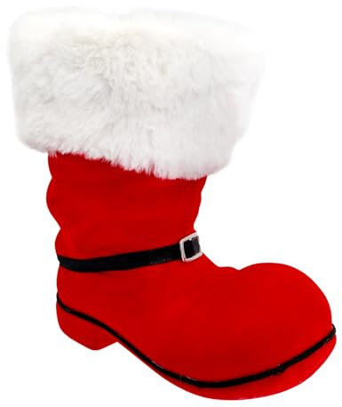 Idena 30537 - Nikolausstiefel ca. 18,5 x 13 x 20 cm, rot beflockter Weihnachtsstiefel mit Schnalle und Fellbesatz, als Weihnachtsdekoration oder Geschenkverpackung