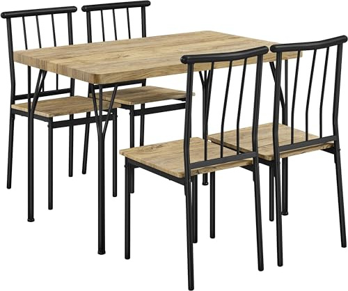 Yaheetech Set 4 Sedie Sala Tavolo da Pranzo Mobili Salvaspazio in Metallo e MDF da Bar Cucina per Soggiorno Portata 120 kg, Marrone
