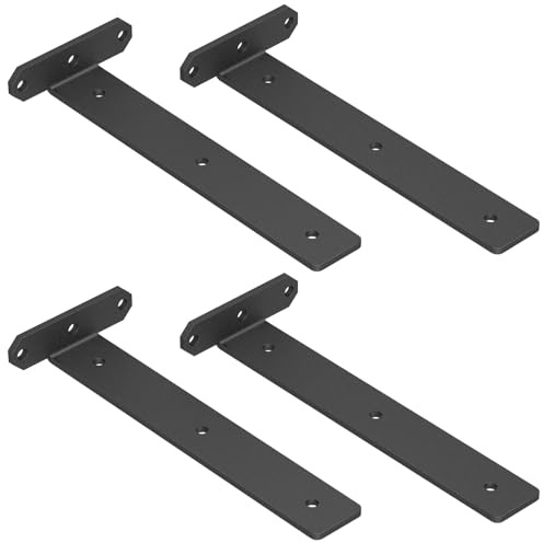 Floating Shelf Brackets, Heavy Duty Wall Brackets 80kg Load Capacity 4 Pack | Black Shelf Bracket 25 CM, Invisible, Steel Angle, Wall Mounting, Shelf Holder Metal L Support Wall Hanging, Scaffold Board