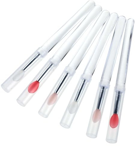 6 Stück Lidschatten Applikator Lippenpinsel Silikon Nailart Pinsel Transparente Nagel Lipgloss Applikator Werkzeug Lippen Lidschatten Make-up Stick Silikon Lippenstiftpinsel mit Abdeckung