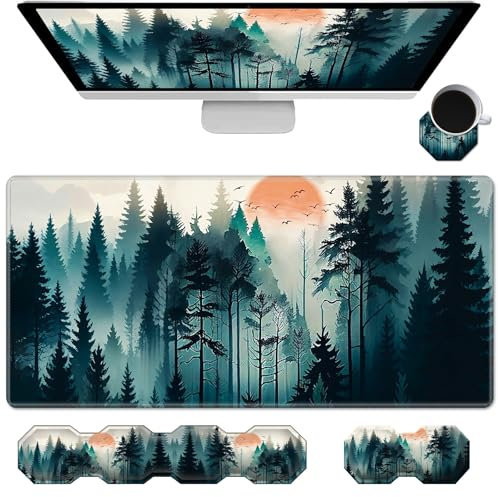 Tastatur-Handgelenkauflage und Schreibtischunterlage 89,9 x 40,9 cm & Maus-Handgelenkauflage und Untersetzer, 4-teiliges Gaming-Mauspad mit Handgelenkauflage-Set mit Memory-Schaum, ergonomisch,