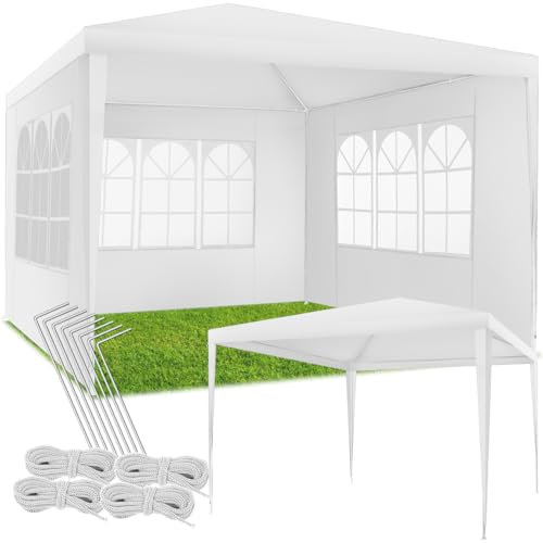 tectake® Gazebo da Giardino, Padiglione Esterno con Telaio in Acciaio, 3 Pannelli Laterali, Impermeabile, Resistente ai Raggi UV, 300 X 300 X 250 cm - Bianco