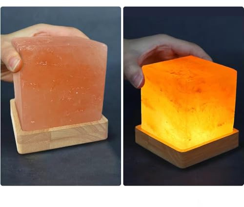 YZYOE Lampe de sel chaude USB, lumière de sel décorative atmosphère avec base en bois massif, lampe nuit tête lit en cristal naturel, cadeau d'artisanat pour les amis.