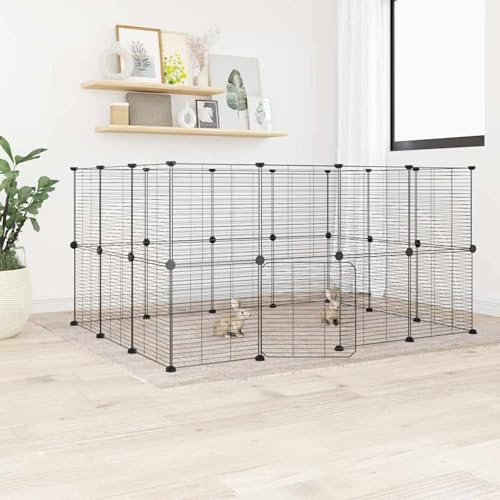 Xichuzi 28-TLG. Haustierkäfig mit Tür, Meerschweinchen Käfig, Meerschweinchen Gehege, Kleintierkäfig, Hasenkäfig, Freigehege Für Kaninchen, Kaninchenstall, Kaninchengehege, Schwarz 35x35 cm Stahl
