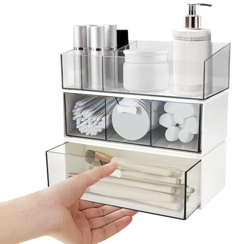 WEFHEF Boite Rangement Maquillage Tiroir 3 Étages Organisateur Cosmétique Acrylique Organisateur Maquillage Transparent Makeup Organizer pour Chambre à Coucher, Salle de Bain, Salle d'eau