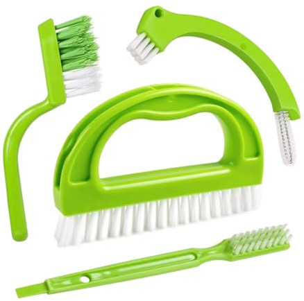 TopHomer 4 in 1 Grout Cleaner Brush Set, Tile Joint Scrub Brush with Handle to Deep Clean, Household Cleaning Brush for Window Door Track, Kitchen, Floor Lines (Set of 1, Green)