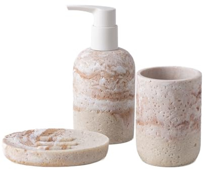 Badezimmer Set, 3 Teile Bad Set aus Seifenspender, Seifenschale u. Zahnbürstenhalter, Harz-Badezimmer-Sets von DREI Teilen (weiß)