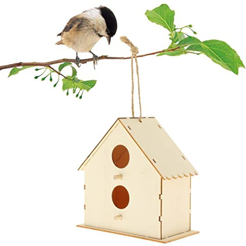 Vogelhaus, unlackiert, natürliches Holz, hängende Gartendekoration, DIY, Handwerk, handgefertigt, Vogelfutterstation, Stil 6