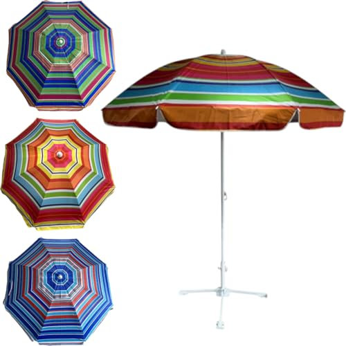 BAKAJI Ombrellone da Mare Diametro 240 cm con Palo in Acciaio Resistente, Parasole da Spiaggia, Protezione UV, Resistente alle Intemperie, Apertura e Chiusura Facilitati (Fantasia)