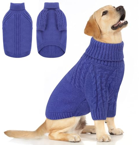 Queenmore XL Hundepullover mit Langen Ärmeln, Winterkleidung Hundepulli, Hundebekleidung & Zubehör Für Labrador, Border Collie, Golden Retriever (Blau, XL)