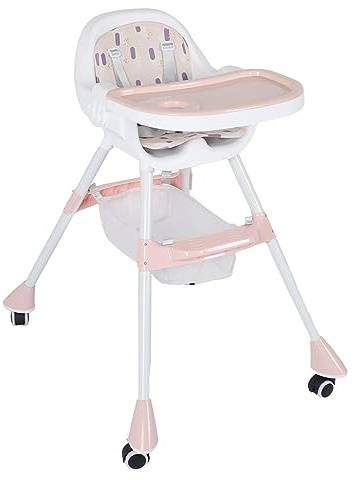 Seggiolone Trasformabile per Bambini, Seggiolone Multifunzionale Portatile Salvaspazio con Ruote Silenziose per Bambini Piccoli per Interni (PINK)