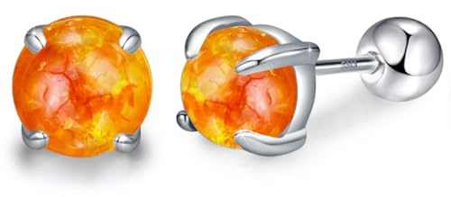 Bernsteinohrringe für Damen, 925er Sterlingsilber, runde Bernsteinohrstecker, Schmuck, Geschenke für Frauen