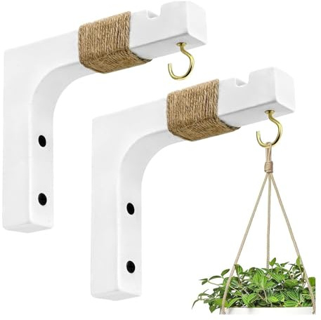 BBTISG 2 Pezzi Ganci in Legno da Appendere per Piante Ganci Decorativi da Parete per Lanterne Staffe per Fiori, Vaso, Campanelli a Vento, Mangiatoia per Uccelli, Cesti Appesi (bianco)