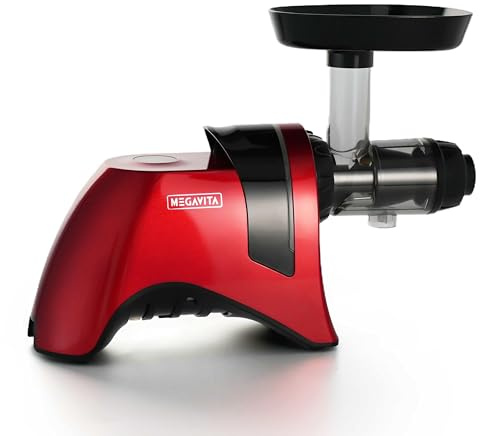 MEGAVITA Entsafter Gemüse und Obst Testsieger - Entsafter Slow Juicer Rot mit Rückwärts-Kau-Funktion - Zartes Zerkleinern ohne Filtern