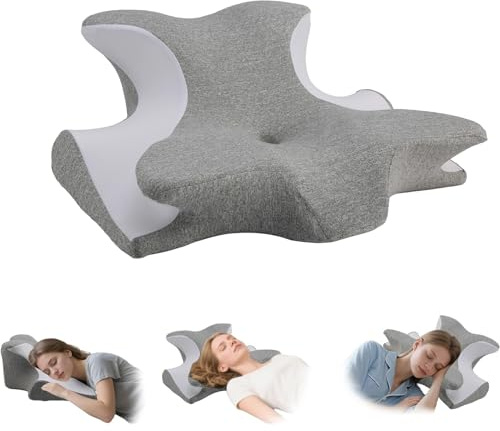 Almohada Cervical ergonómica de Espuma viscoelástica, Soporte para Cuello | Almohada con funda extraíble, contorno adaptado a los hombros, para dormir de lado o descansar en la cama