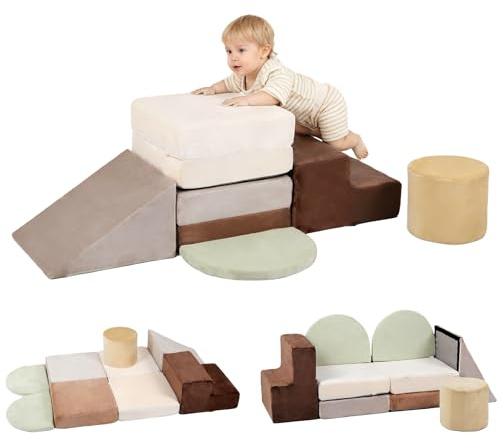 BanaSuper Blocchi di Schiuma per Arrampicata per Bambini, Set 7 Pezzi, Blocchi in Schiuma per Arrampicarsi e Strisciare, Palestra Morbida Montessori per Interni, Giochi Motricità per Ragazzi e Ragazze