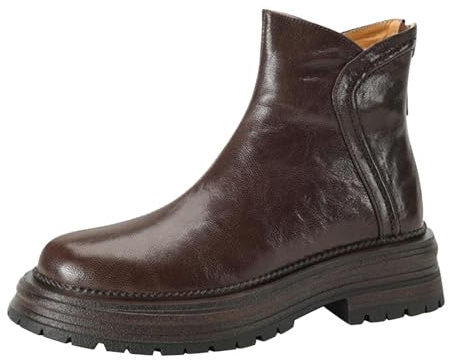 cfpqv Stivali da donna in pelle, imbottiti, corti, da moto, biker, alla caviglia, caldi, invernali, da equitazione, stivali da equitazione, stivali da donna, stivali invernali, marrone, 39