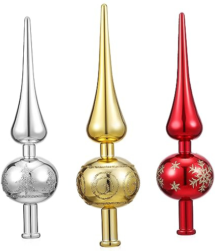Mikikit 3 Stück Weihnachtsbaumspitze Teiliges Langlebige Kunststoff Baumspitzen in Gold Silber Rot Stilvolle Christbaumspitzen für Festliche Weihnachtsbaumdekoration