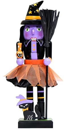 Halloween Nutcracker, Wooden Nutcracker Soldier Figurine,Skeleton Cat Nutcrackers Statue Decoration,Decorative Statue for Halloween, For Festive Table Shelf Mantel Display Spooky Home Decor (A)