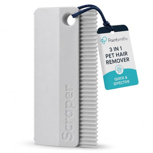 Paintsmiths Pet Hair Remover Scrapper - Dog & Cat Hair Removal for Carpets, Bedding, Rugs, Cars, Furniture, Clothes - Rubber Cleaning Rake - Reusable, Washable and Portable (Grey)