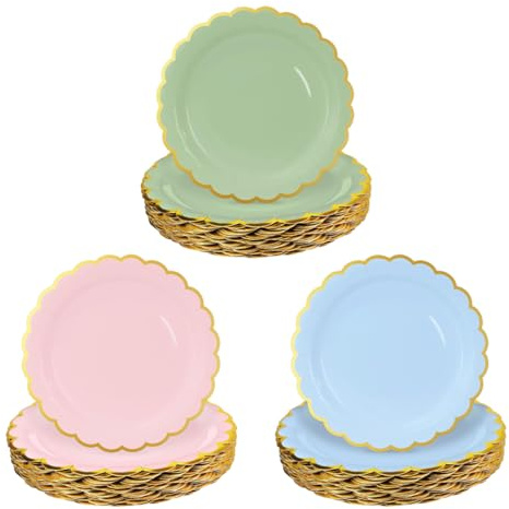 YAZWUR Piatti monouso in cartone, piatti di carta eleganti, stoviglie usa e getta, decorazioni per la tavola, 30 pezzi, set accessori per festa compleanno (18 cm rotondi)