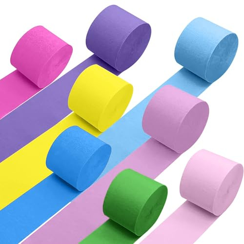 Omnikryp 8 Rollen Krepppapier, 4.5cm x 25m Krepppapier Bunt, Regenbogen Kreppapiere Rollen, Kreppapiere Luftschlangen für Hochzeitszeremonien, Partyaktivitäten, Schulbasteln (8 Regenbogenfarben)