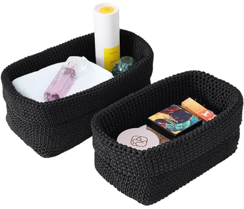 ASOUUNLD 2 Piezas Cesta de Almacenaje Tejida a Mano, Cesta para Toallas de Invitados Cestas Almacenaje Tejidas con Cuerda de Algodón para Baños, Cocinas, Salones, Oficinas (30 * 13 * 17.5CM)