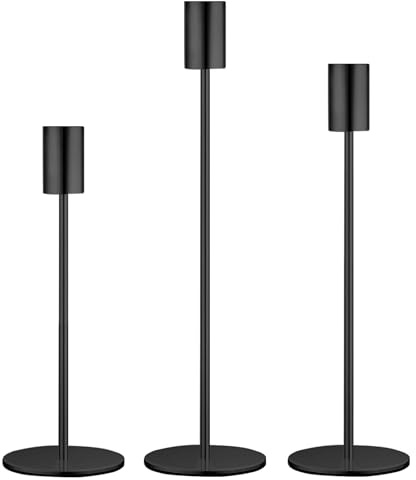AiiBowy Kerzenständer Schwarz 3 Set, 22/27/32cm Kerzenständer Stabkerzen, Hoch Metall Stabkerzenhalter, Kerzenhalter Adventskranz für Romantisches Candle Light Dinner,Jubiläum,Hochzeitsfeier (Schwarz)