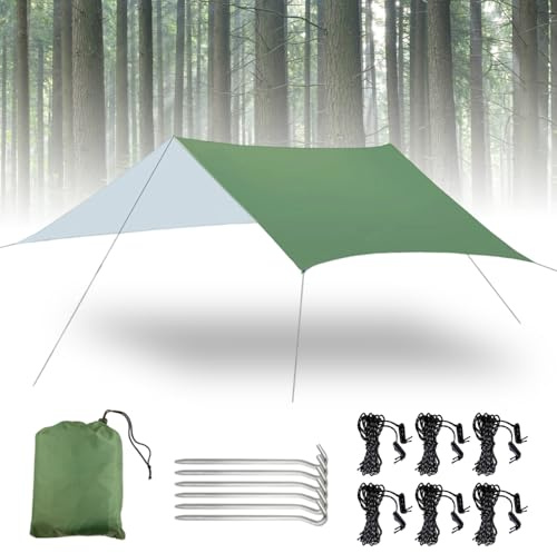 TOATELU 300x300cm presenning, vattentät, ultralätt camping tältpresenning med aluminiumstift, nylonrep och förvaringsväska, stort camping parasolltält, för vandring, utomhus - armégrön