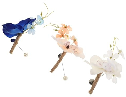 Happyyami 3 Stück Herren Boutonniere aus Künstlicher Seide Orchideen Ansteckblume für Trauzeugen Hochzeit und Abschlussball mit Jute Leicht und Elegant