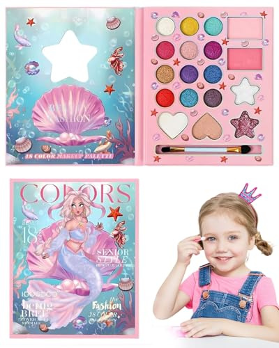 CULEB Schminkkoffer Mädchen, Abwaschbar Kinder Make-Up Set Mädchen, Kinderschminke Set Mädchen,Karneval Schminke Kinderschminken Set, DIY Prinzessin Kids Makeup Set for Girls, Kinder Schminkpalette