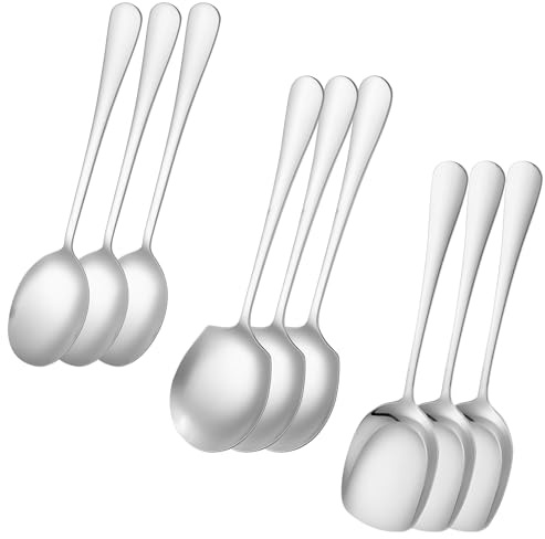 CHIHEUNG 9PCS Stainless Steel Serving Spoons, Large Serving Spoon, Long Handle Soup Spoons, Salad Spoon for Kitchen, Restaurant and Home Dining