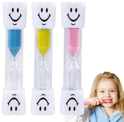 Set aus 3 Stück Sanduhren für Kinder zur Zahnpflege, Bruchsicherer und Wasserfester 3-Minuten Timer, Farbige, Kindgerechte Sanduhren für Alltag und Spiel, Ideal für Zeitmanagement bei Zähneputzen