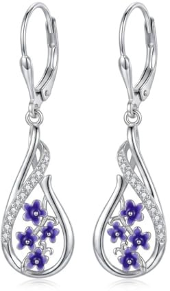 ONEFINITY Orchid Earrings 925 Sterling Silver Purple Orchid Dangle Drop Earrings Enamel Flower Jewellery Gifts for Women