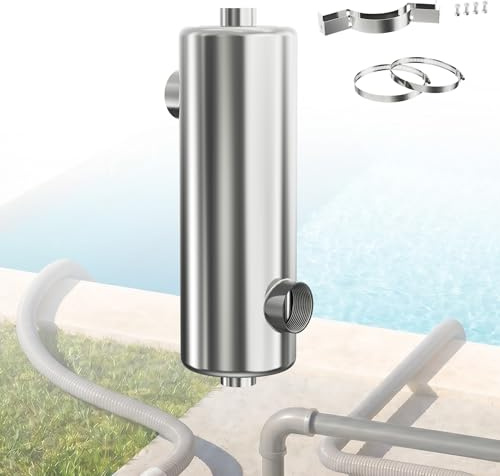 AufuN Intercambiador de calor para piscina, 40 kW, acero inoxidable, calentador de calor para piscina, spa o jacuzzi, calefacción de piscina de alto rendimiento, sin electricidad, 39 x 12 cm, para sal