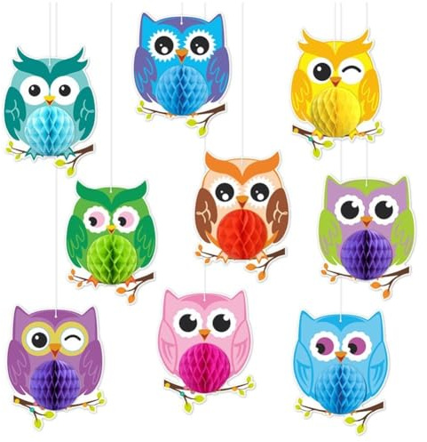 Ymxygz Set med 9 3D-uggleformade hängande vaxbollar, unika dekorationer för babyshower, födelsedagsdekorationer