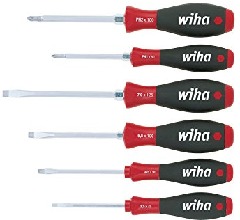 Wiha Juego de destornilladores SoftFinish® ranurados, Phillips, de 6 unid., con prolongación hexagonal (21248)