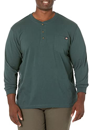 Dickies Heavyweight Henley T-Shirt à Manches Longues sans col pour Homme, Vert Chasse, Large