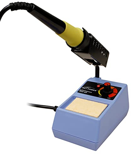 MC POWER - Lötstation | MLS-48 | regelbar 20-48W, 200-450°C, blau, Lötkolben mit Schwammkissen und thermogeschützter Ablage Lötgerät blau für Elektronikarbeiten