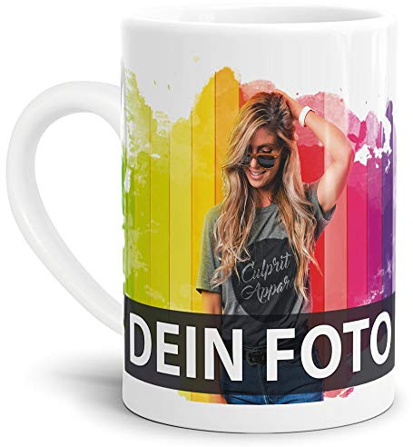 Tasse selbst individuell gestalten/Personalisierbar mit eigenem Foto bedrucken/Fototasse/Motivtasse/Werbetasse/Firmentasse mit Logo/Schlanke Tasse