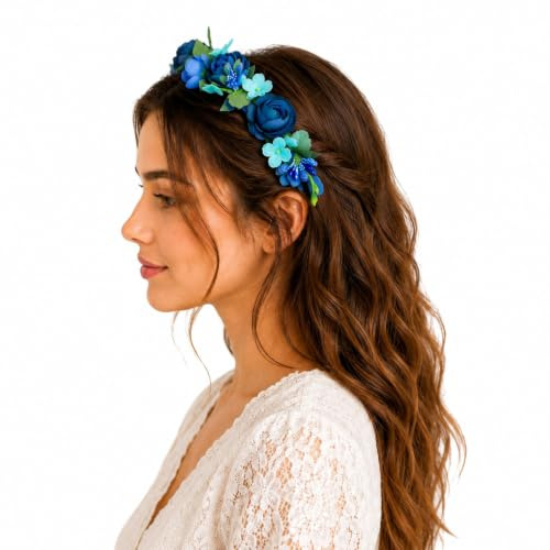 Blumen Haarreif Sabia - Bezaubernder Haarschmuck zum Dirndl, für Hochzeiten, Kommunion oder Festivals (Einheitsgröße, Blau)