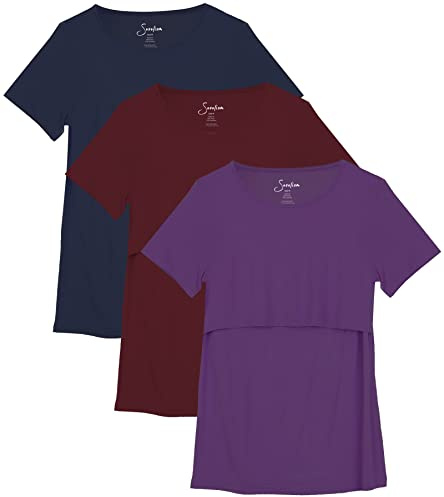 Sosolism Paquete de 3 Camisetas de Lactancia Materna Modal Camisetas de Lactancia de Manga Corta, Rojo/Azul/Morado, XL