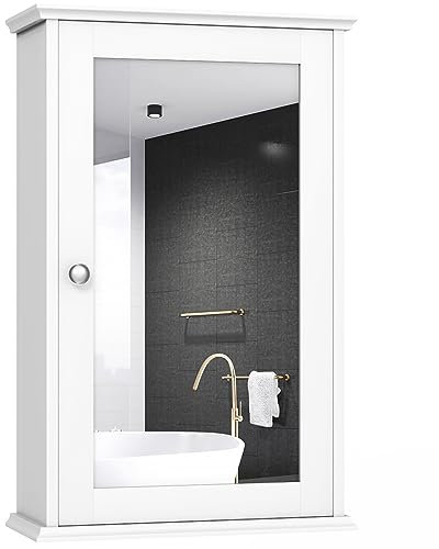 COSTWAY Armadio a Specchio da Bagno a 2 Ripiani, Armadietto Mobiletto per Bagno da Muro, Mensola Regolabile, 34 x 15 x 51cm (Bianco)