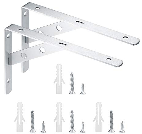 2 Pz Staffe per Mensole Pesanti, Reggimensole da Muro, Supporti per Mensole Triangolare Staffe, Supporto a Parete Scaffale con Viti per Angolari, Squadrette Angolari - 200x135 mm/Argento